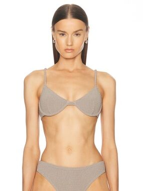 Toteme Smocked Half-Cup Bikini Top XS Dove Gray NWT Minimalist Swimwear